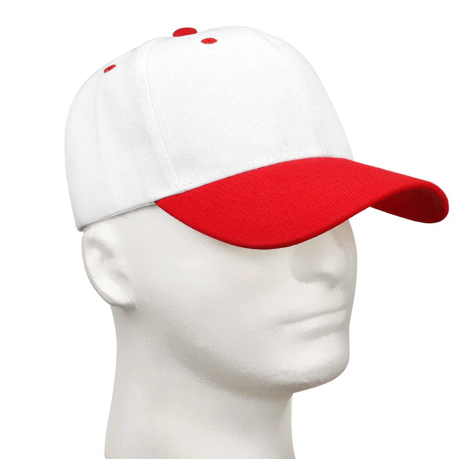 144-Pack Baseball Dad Cap Velcro Strap Adjustable Size - White/Red
