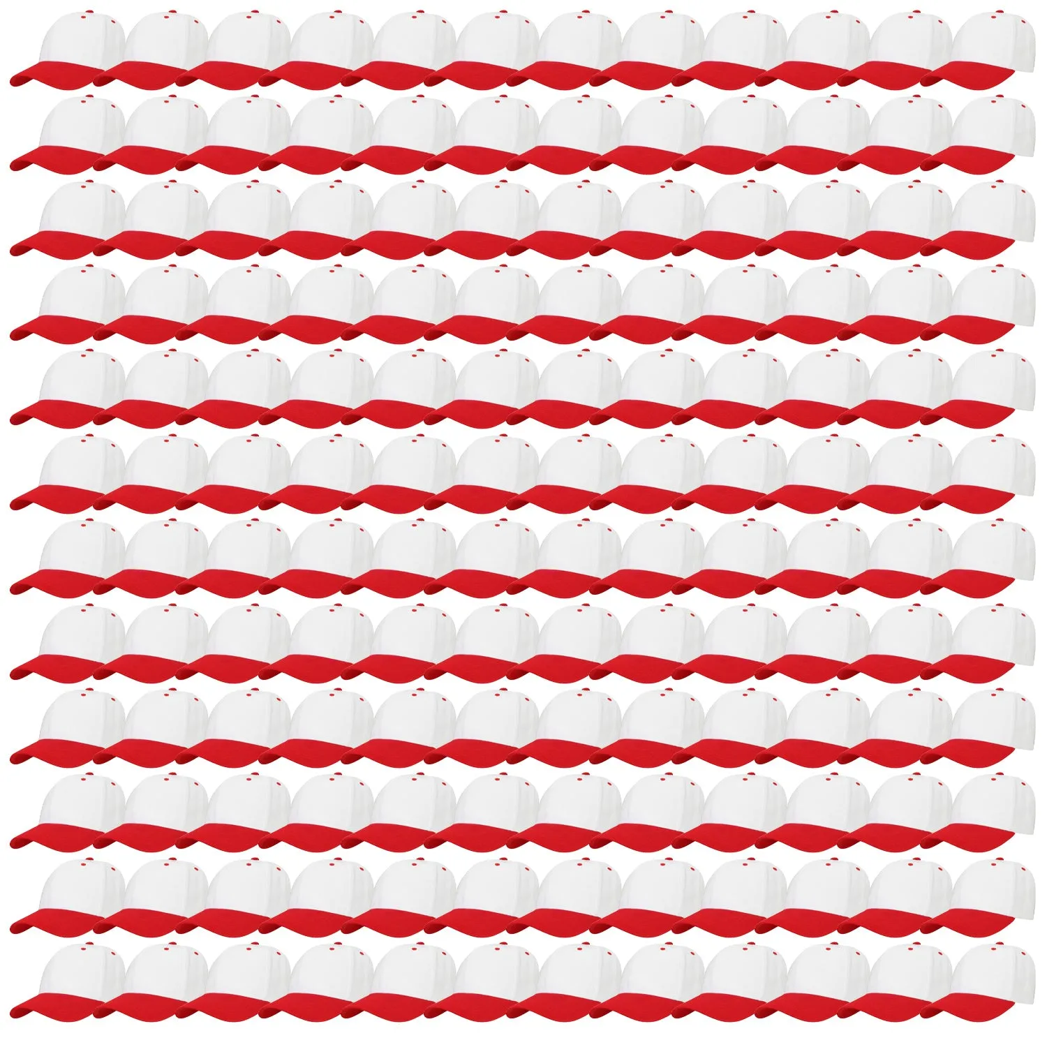 144-Pack Baseball Dad Cap Velcro Strap Adjustable Size - White/Red