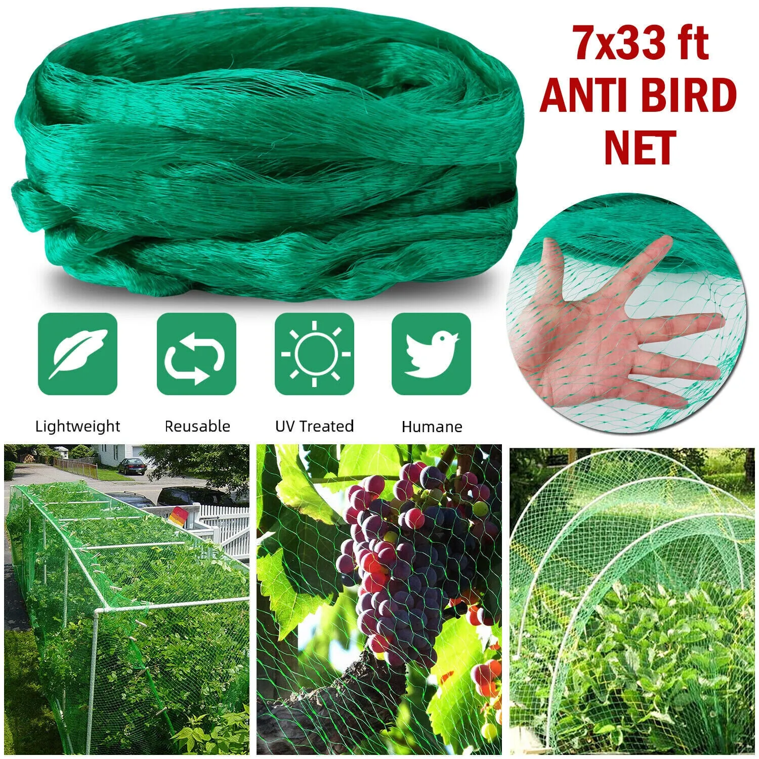 33FT Anti Bird Netting Pond Net Tree Crops Plants Fruits Garden Mesh Protection