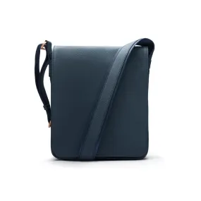 A4 Portrait Medium Leather Messenger Bag - Navy Pebble Grain