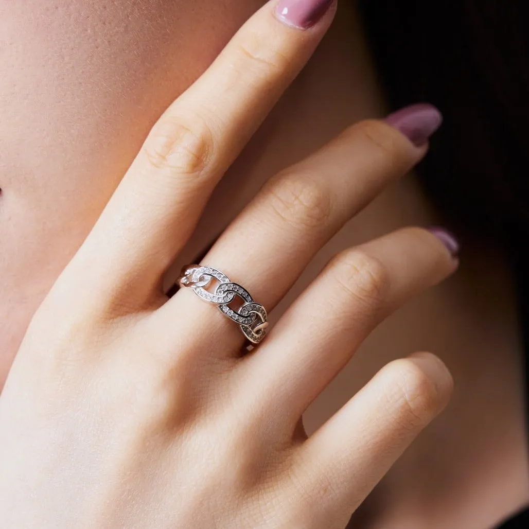 Adjustable Pave Wide Curb Link Chain Ring