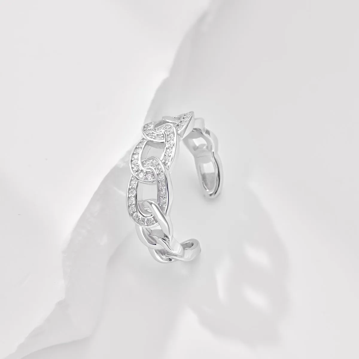 Adjustable Pave Wide Curb Link Chain Ring