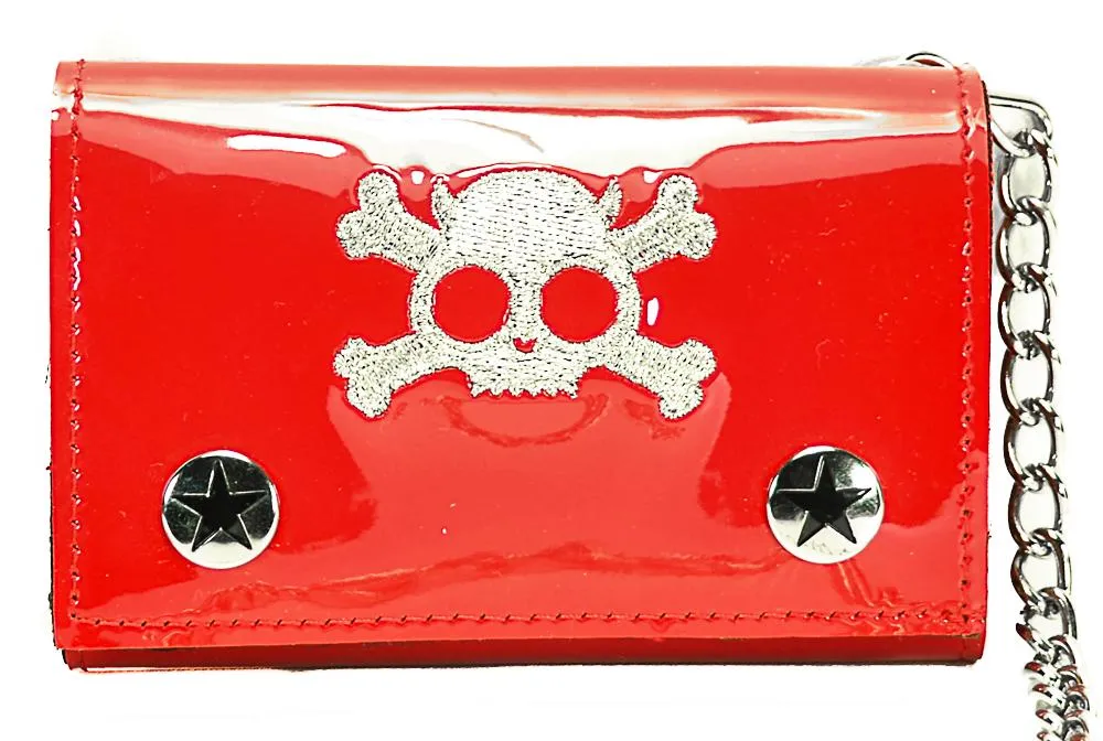 AssortedTrifold Wallet With Silver Embroided Skull