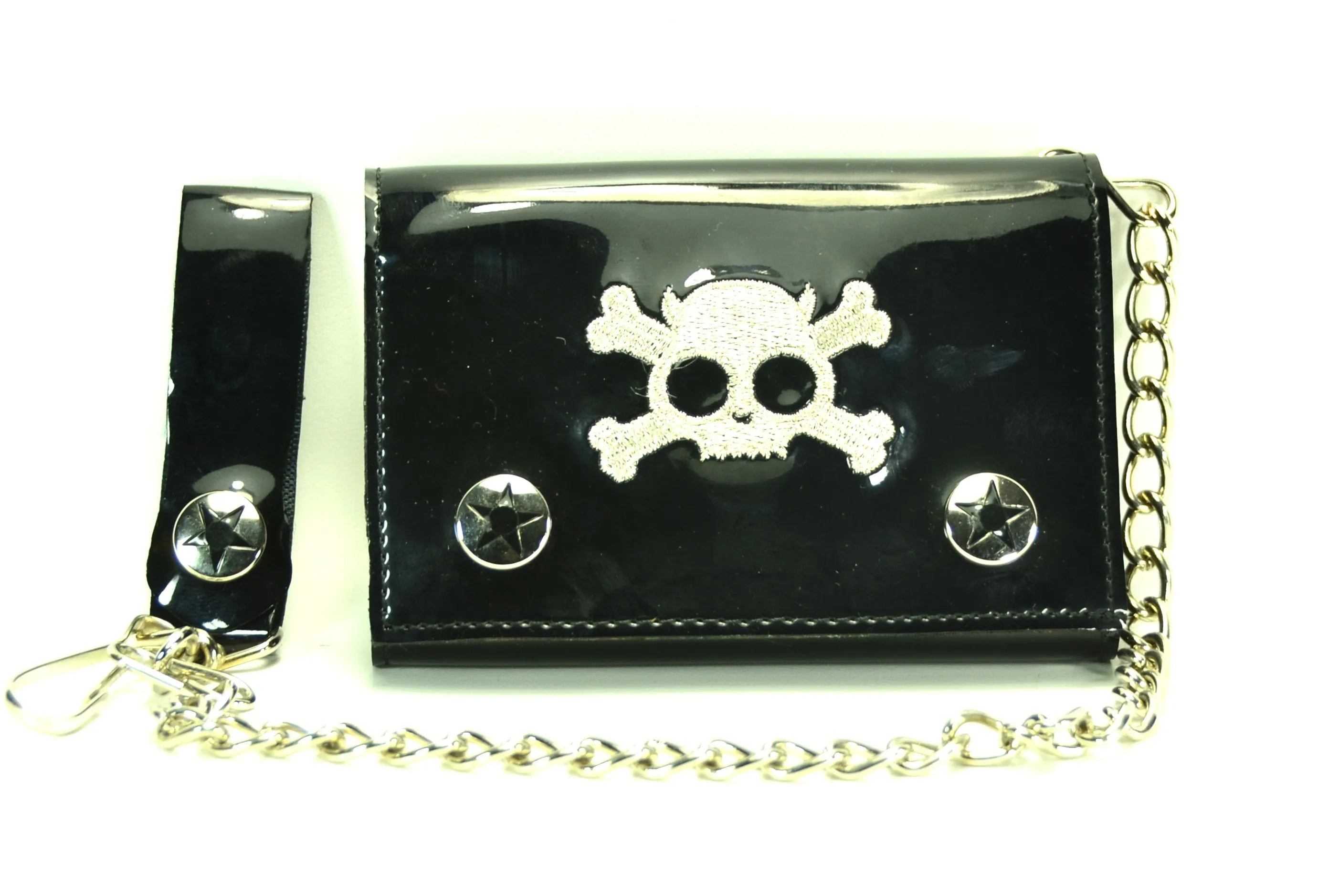 AssortedTrifold Wallet With Silver Embroided Skull