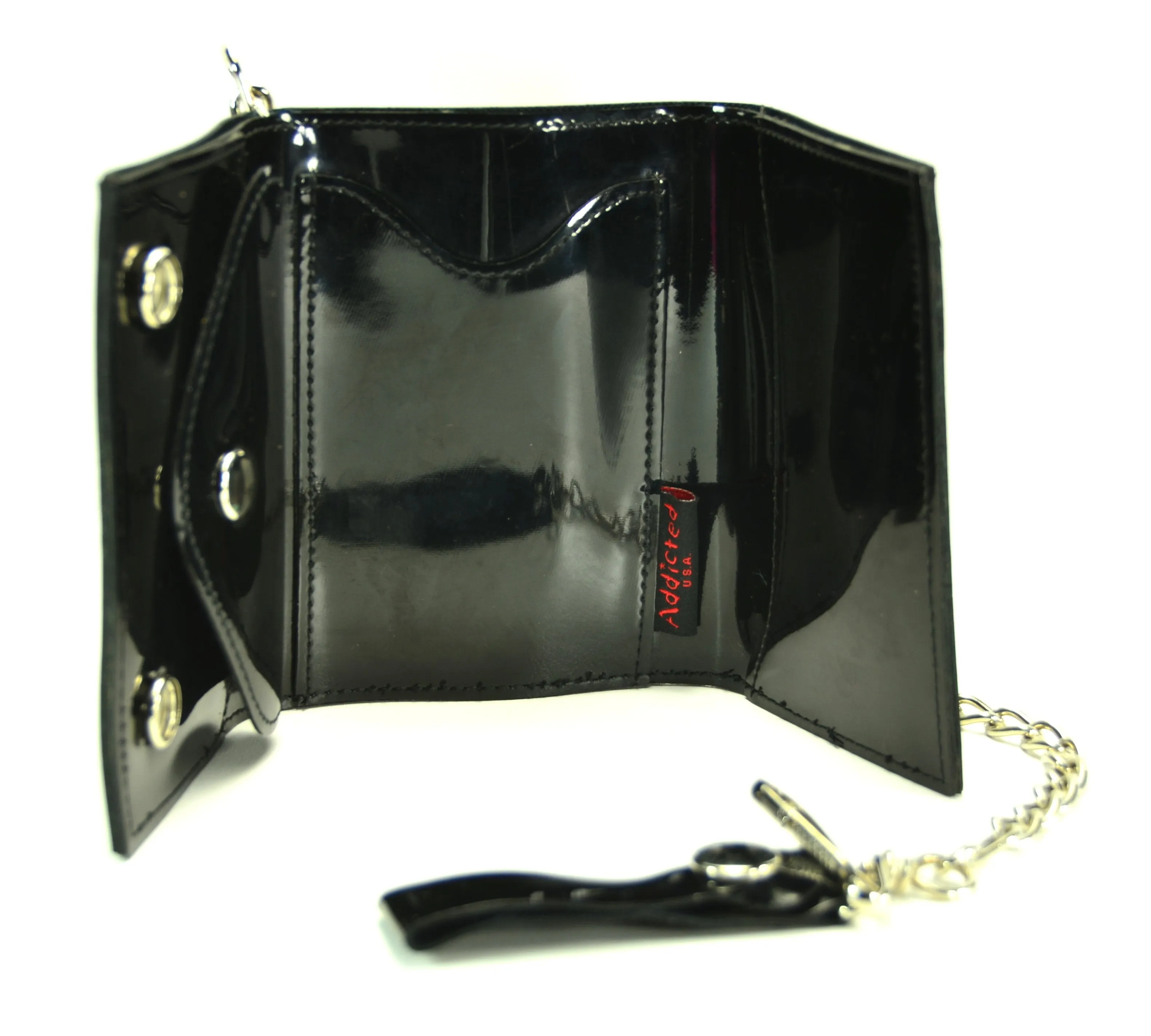 AssortedTrifold Wallet With Silver Embroided Skull