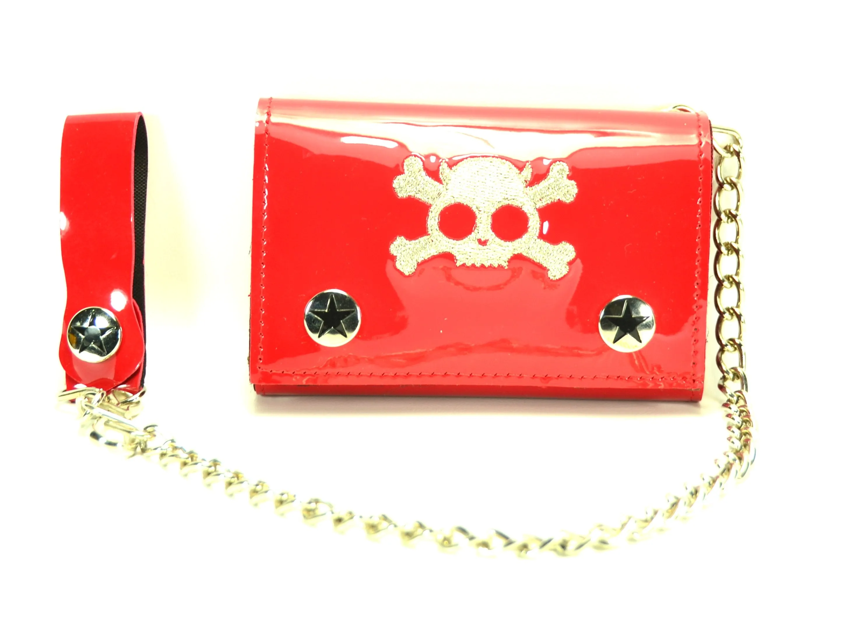 AssortedTrifold Wallet With Silver Embroided Skull