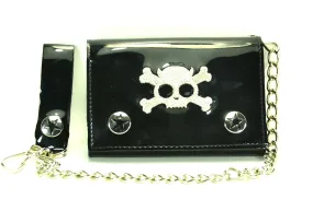 AssortedTrifold Wallet With Silver Embroided Skull