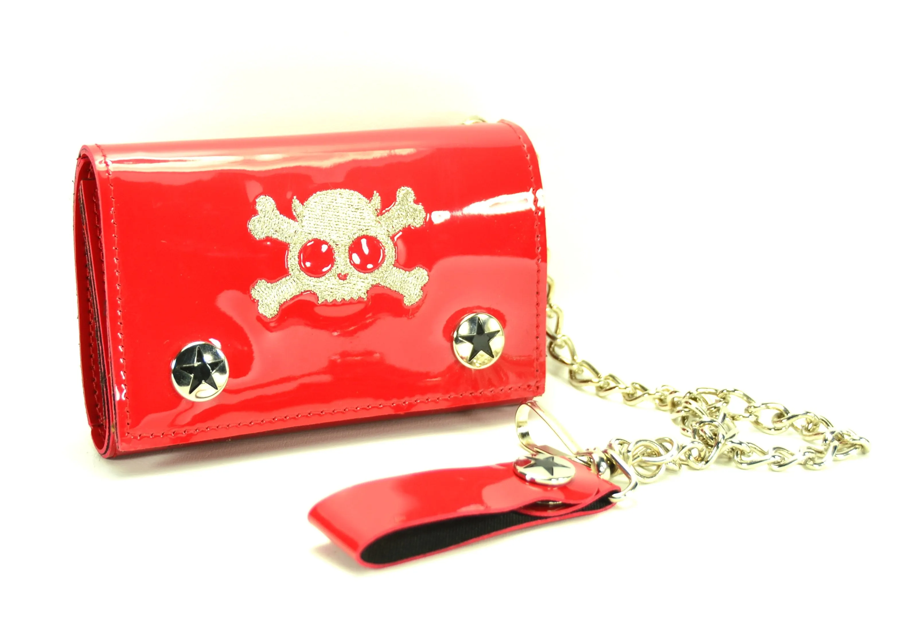 AssortedTrifold Wallet With Silver Embroided Skull