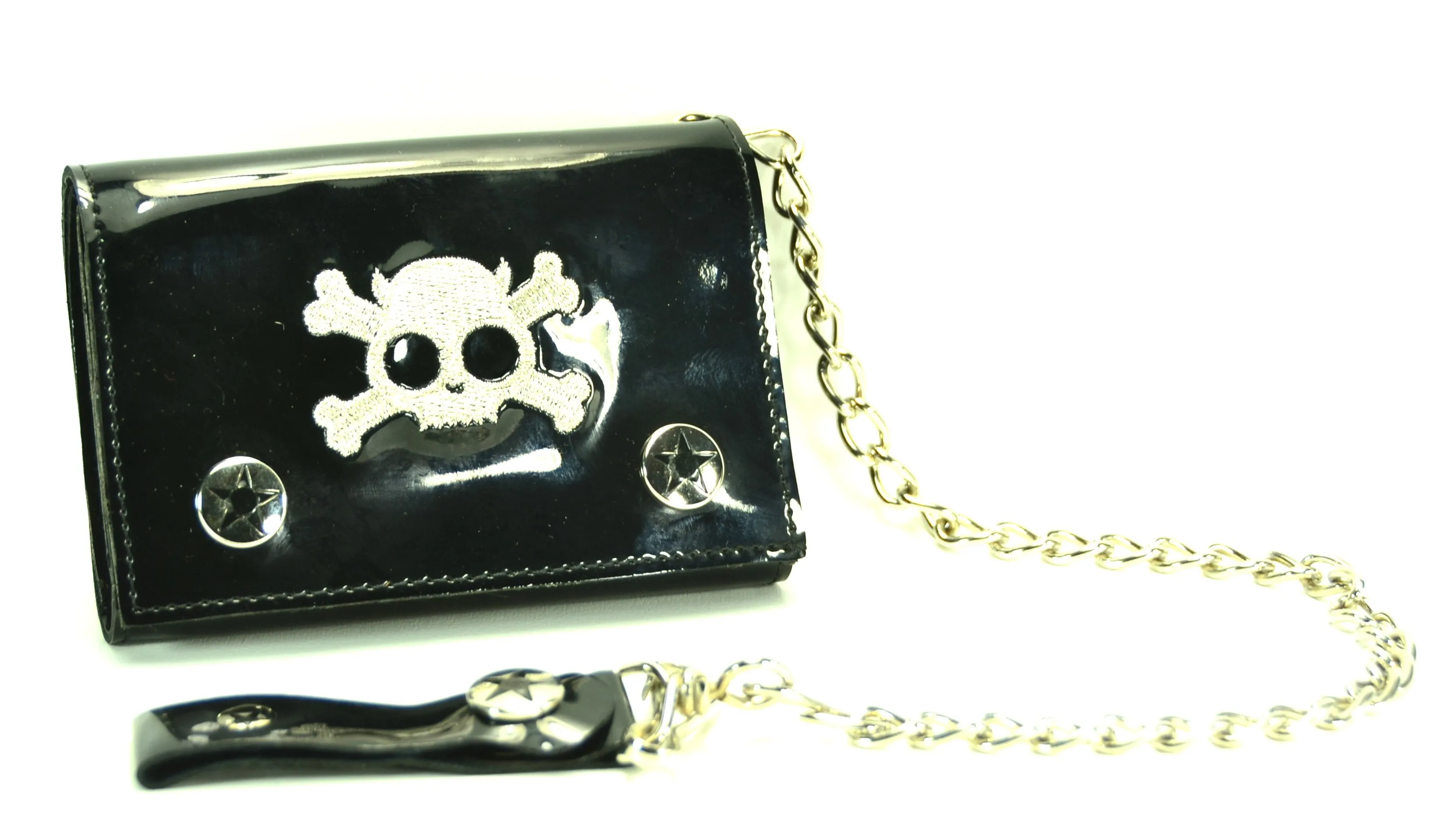 AssortedTrifold Wallet With Silver Embroided Skull