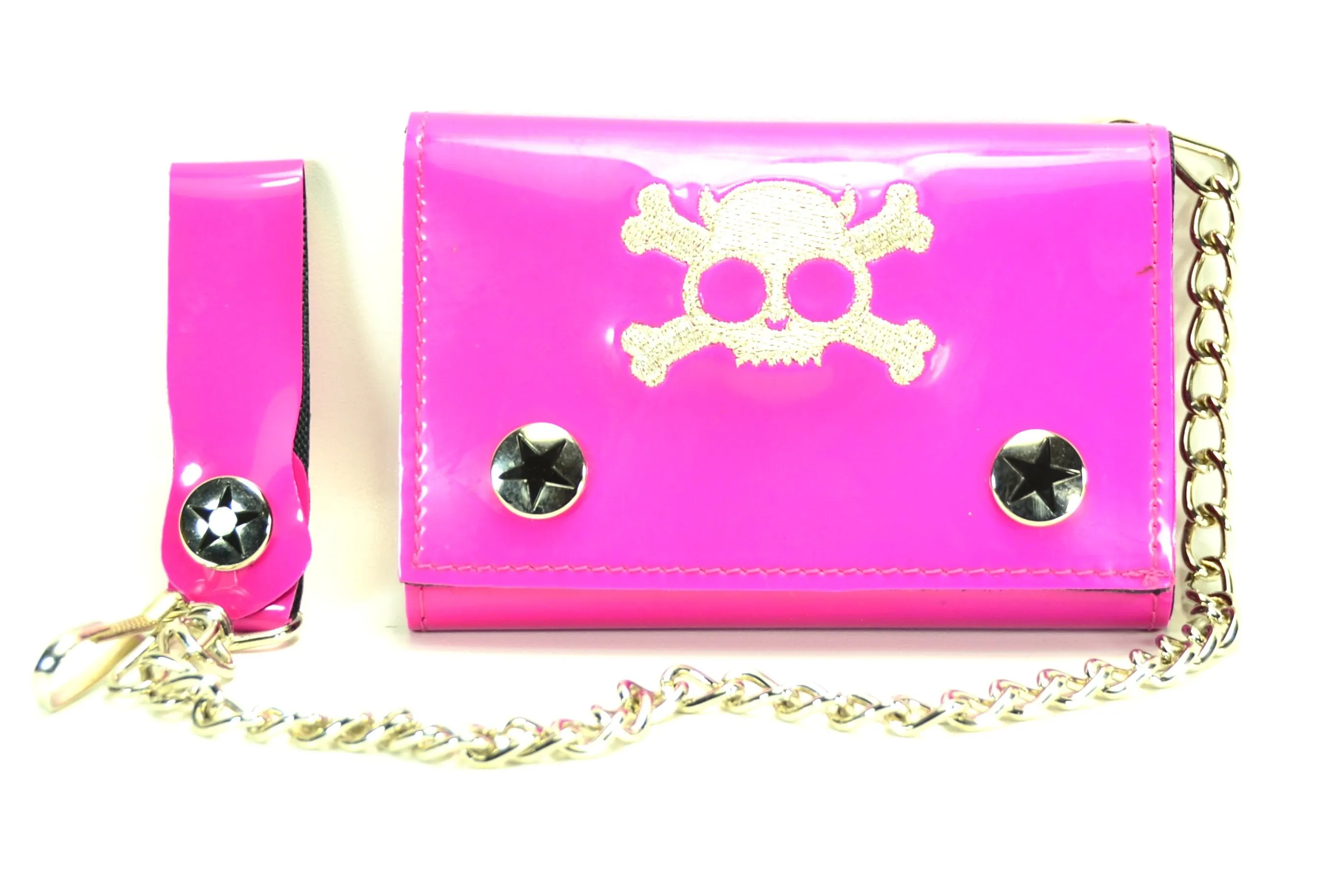 AssortedTrifold Wallet With Silver Embroided Skull