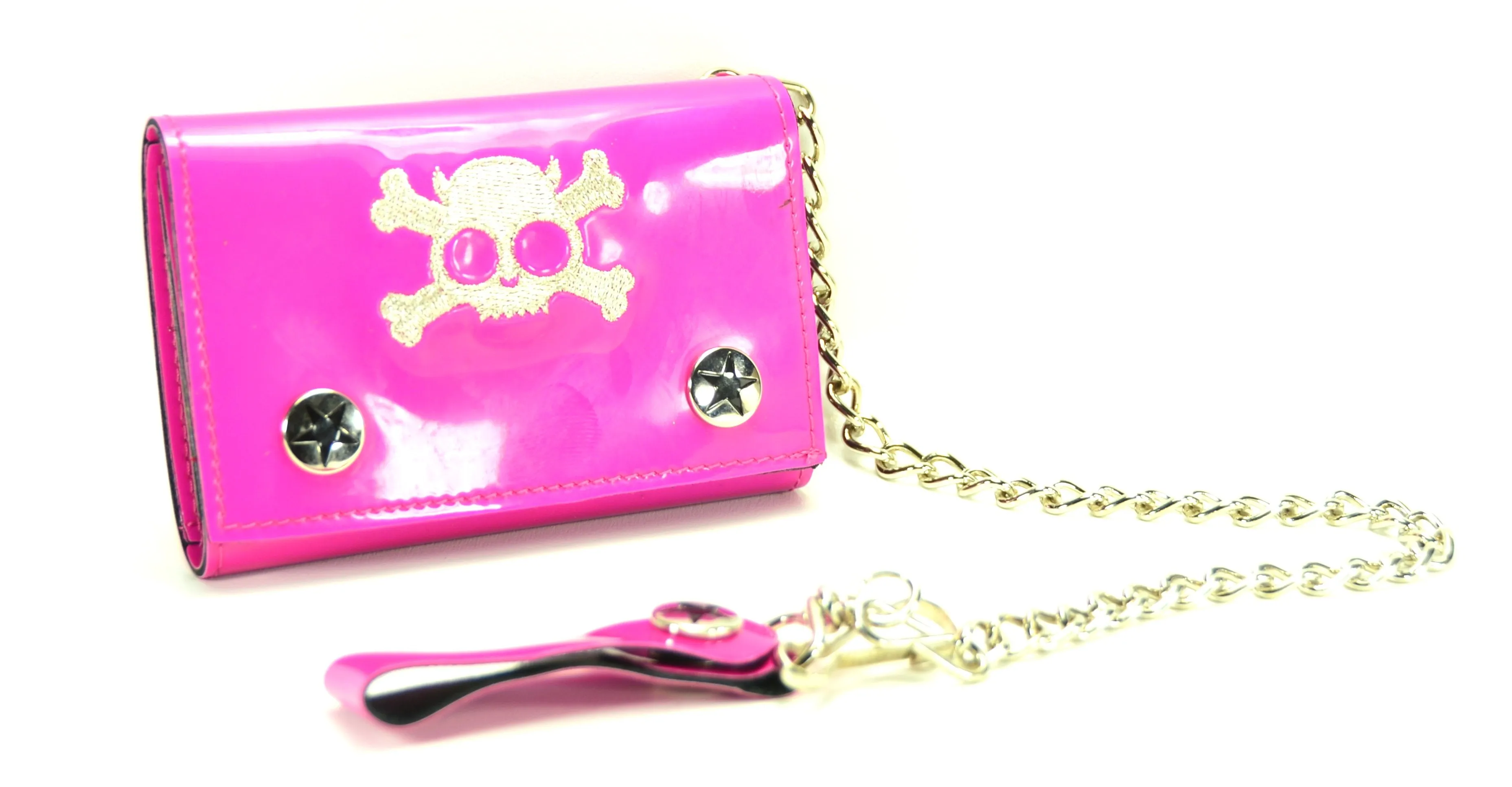AssortedTrifold Wallet With Silver Embroided Skull
