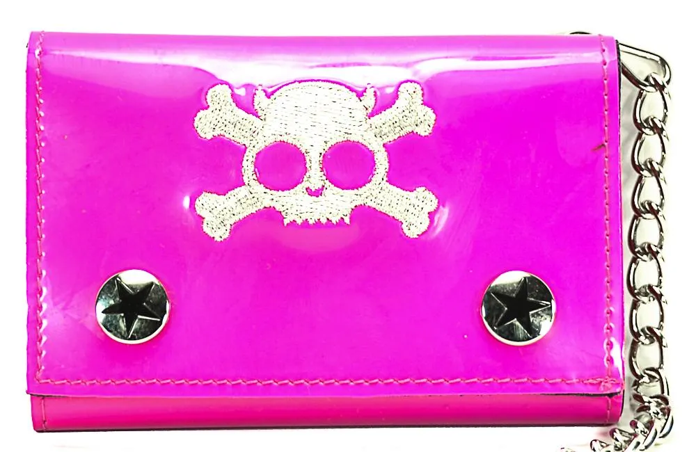 AssortedTrifold Wallet With Silver Embroided Skull