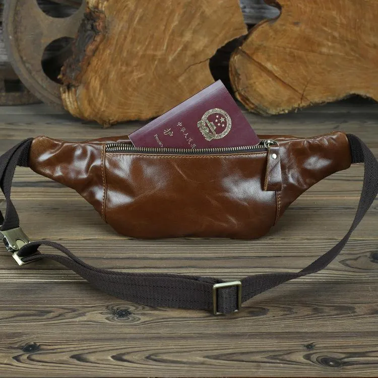 Brown MENS LEATHER FANNY PACK Coffee BUMBAG Vintage WAIST BAGS for Men
