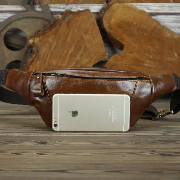 Brown MENS LEATHER FANNY PACK Coffee BUMBAG Vintage WAIST BAGS for Men
