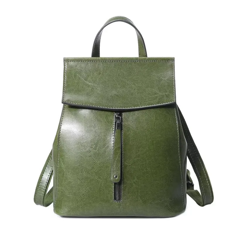 Brown Zipper Convertible Leather Backpack