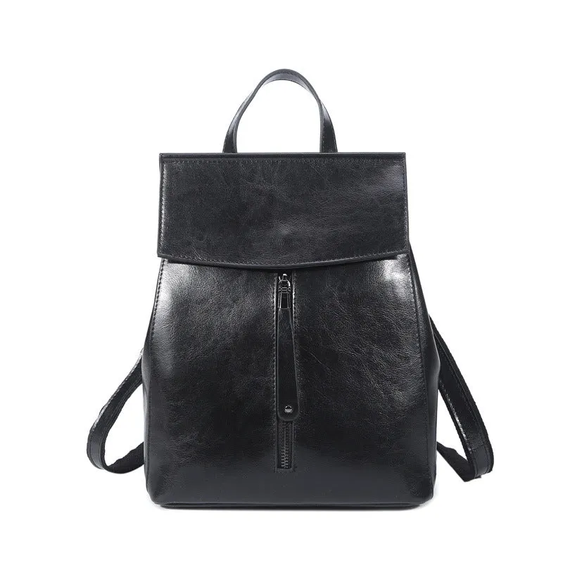 Brown Zipper Convertible Leather Backpack