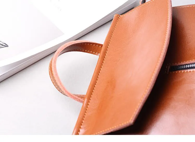 Brown Zipper Convertible Leather Backpack