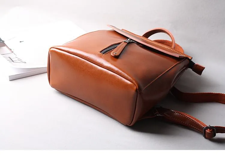 Brown Zipper Convertible Leather Backpack