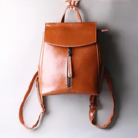 Brown Zipper Convertible Leather Backpack