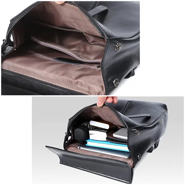 Brown Zipper Convertible Leather Backpack