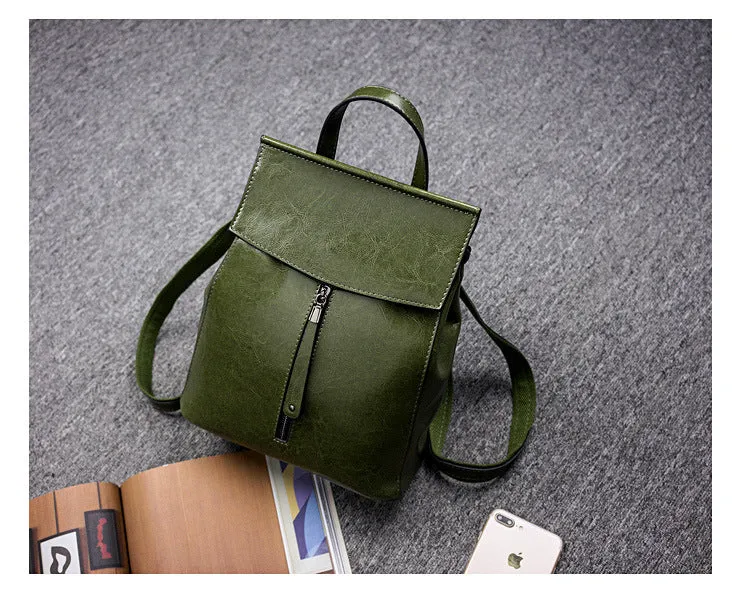 Brown Zipper Convertible Leather Backpack