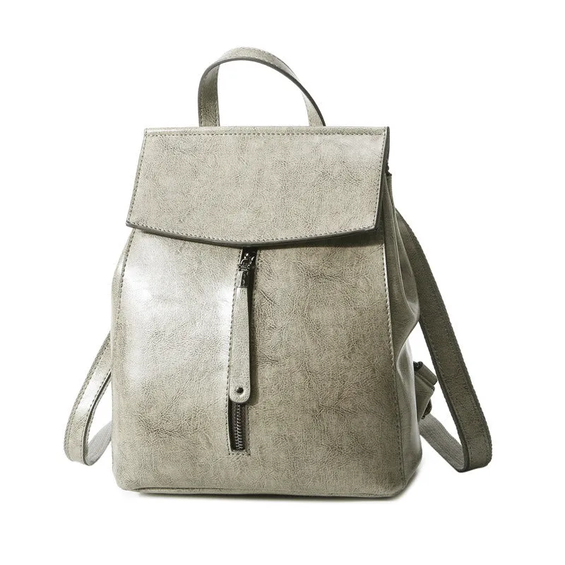Brown Zipper Convertible Leather Backpack