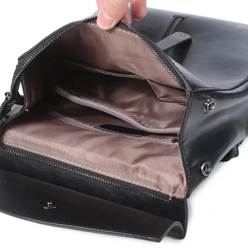 Brown Zipper Convertible Leather Backpack