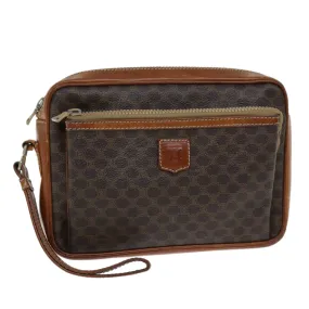 CELINE Macadam Canvas Clutch Bag PVC Brown Auth bs14536