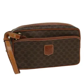 CELINE Macadam Canvas Clutch Bag PVC Leather Brown Auth 54788
