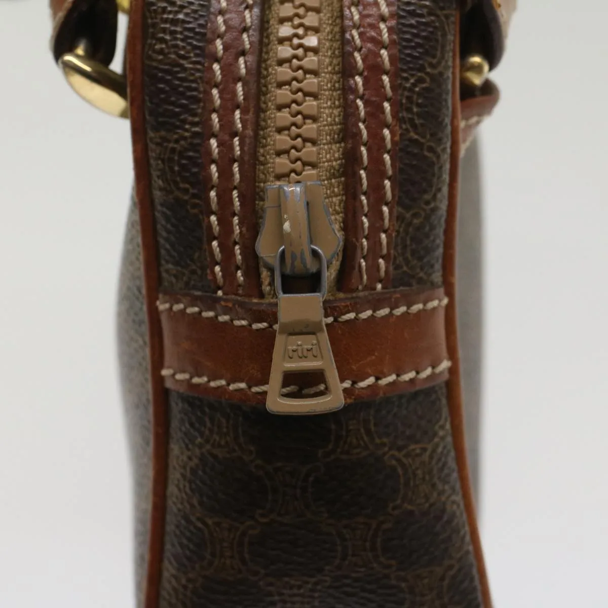 CELINE Macadam Canvas Clutch Bag PVC Leather Brown Auth 54788
