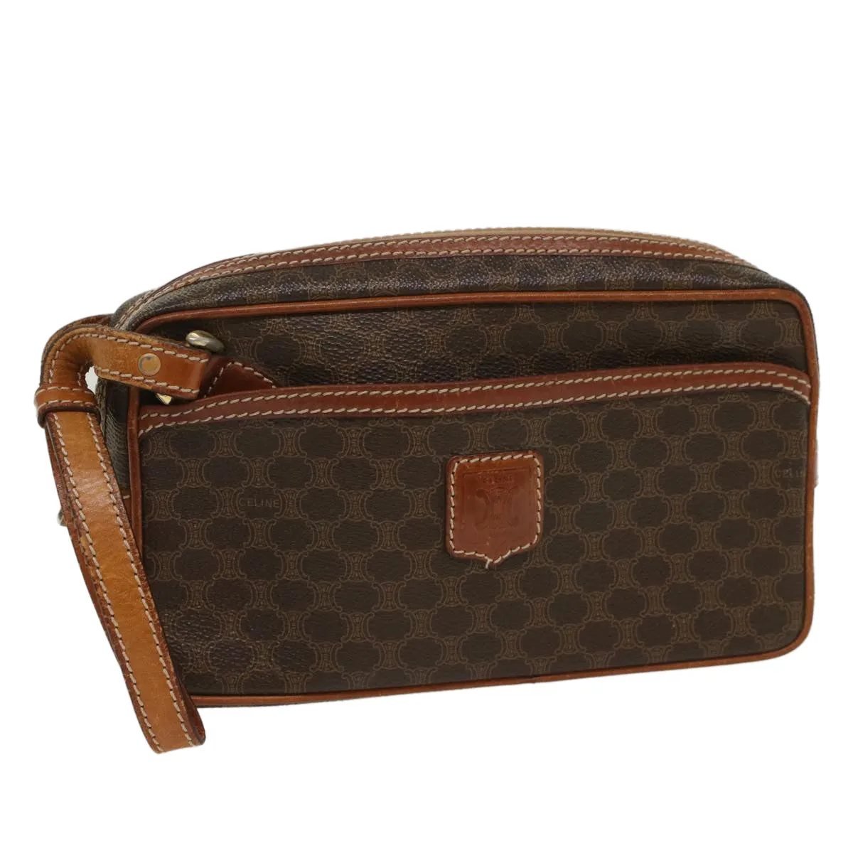 CELINE Macadam Canvas Clutch Bag PVC Leather Brown Auth 54788