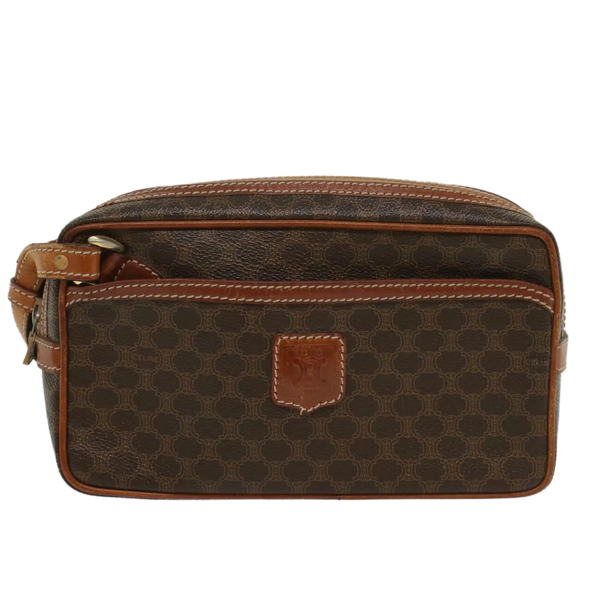 CELINE Macadam Canvas Clutch Bag PVC Leather Brown Auth 54788