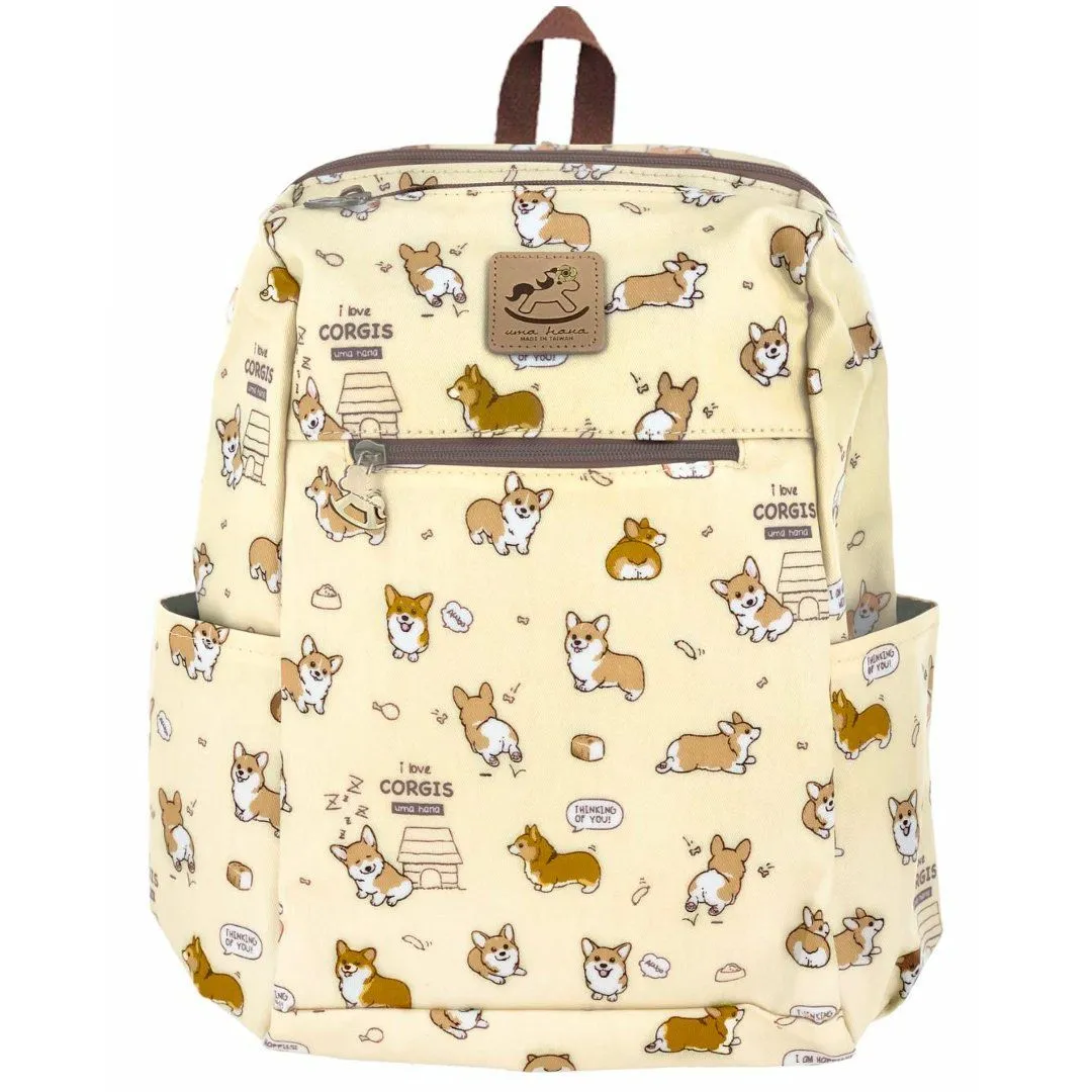 Cream Corgi Puppy Zipper Backpack