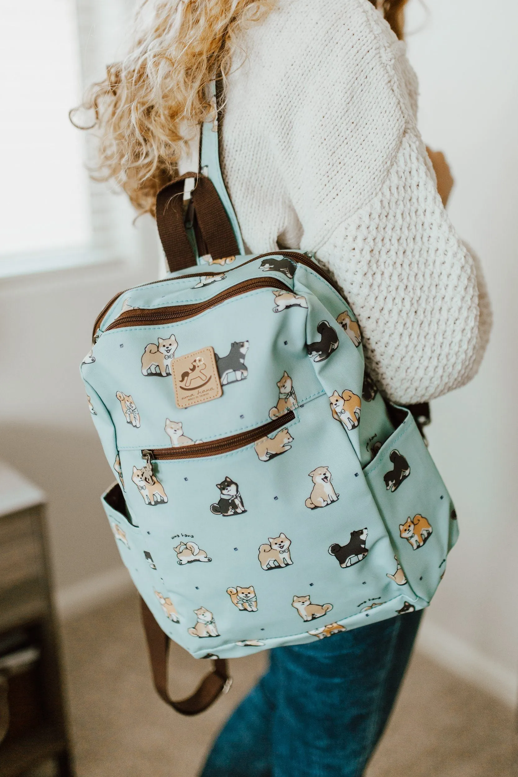 Cream Corgi Puppy Zipper Backpack