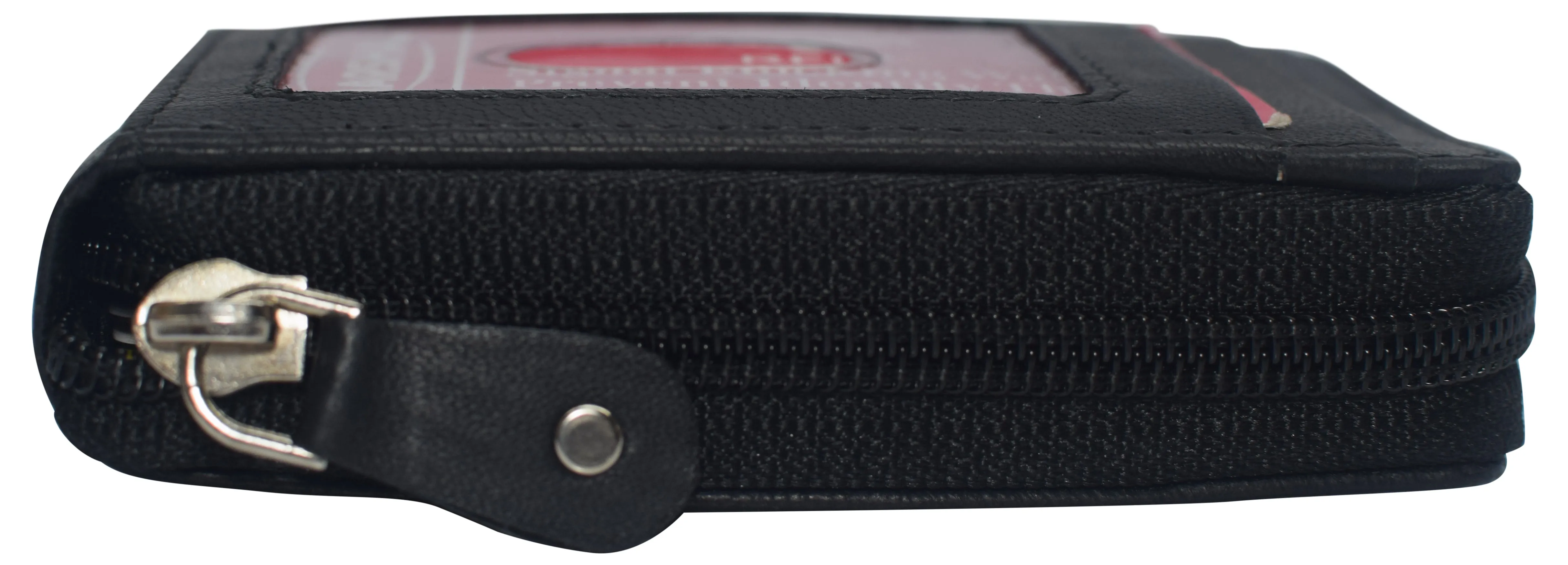 Genuine Leather Men Wallet Credit Card Holder RFID Blocking Zipper Pocket Thin