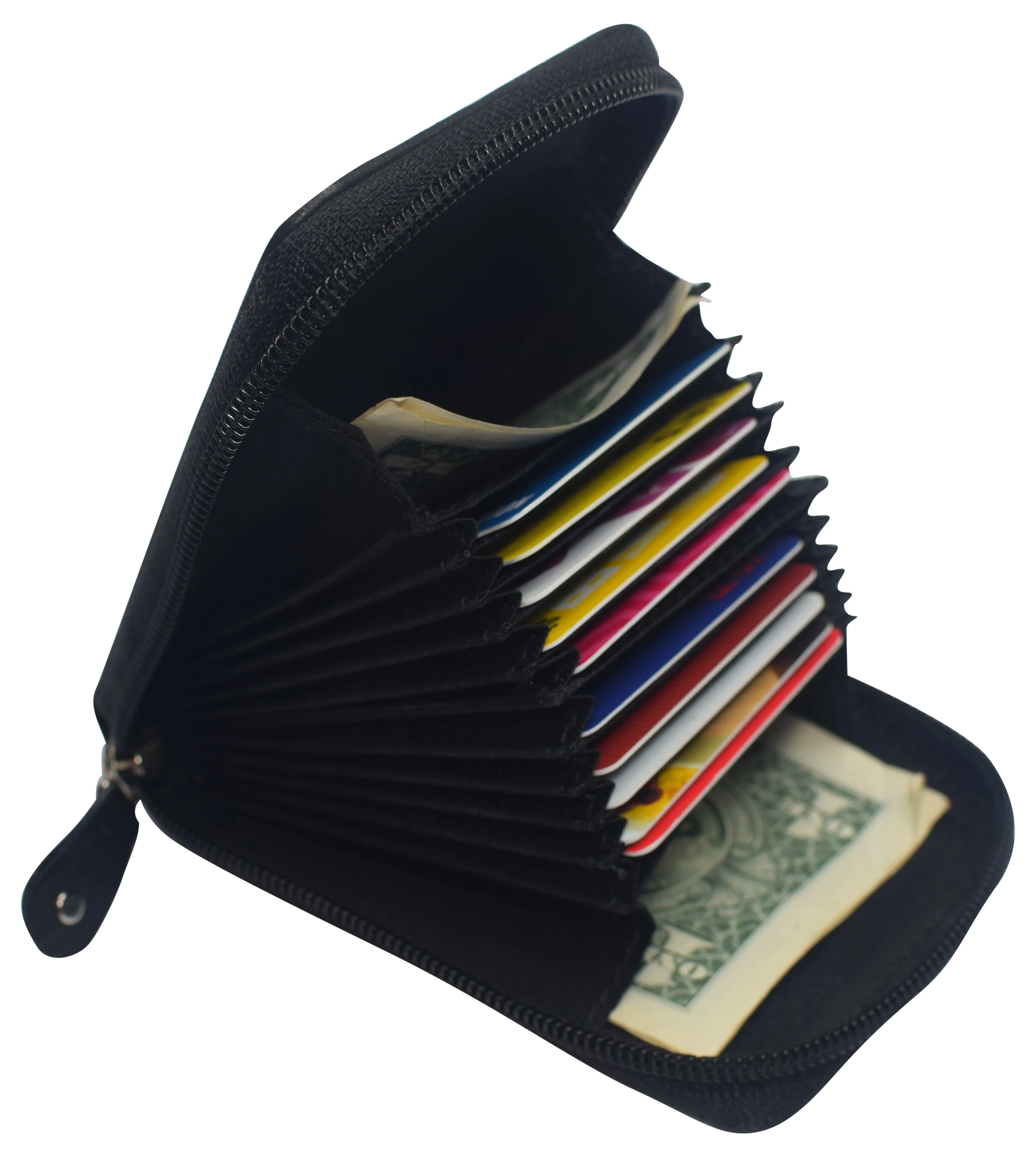 Genuine Leather Men Wallet Credit Card Holder RFID Blocking Zipper Pocket Thin