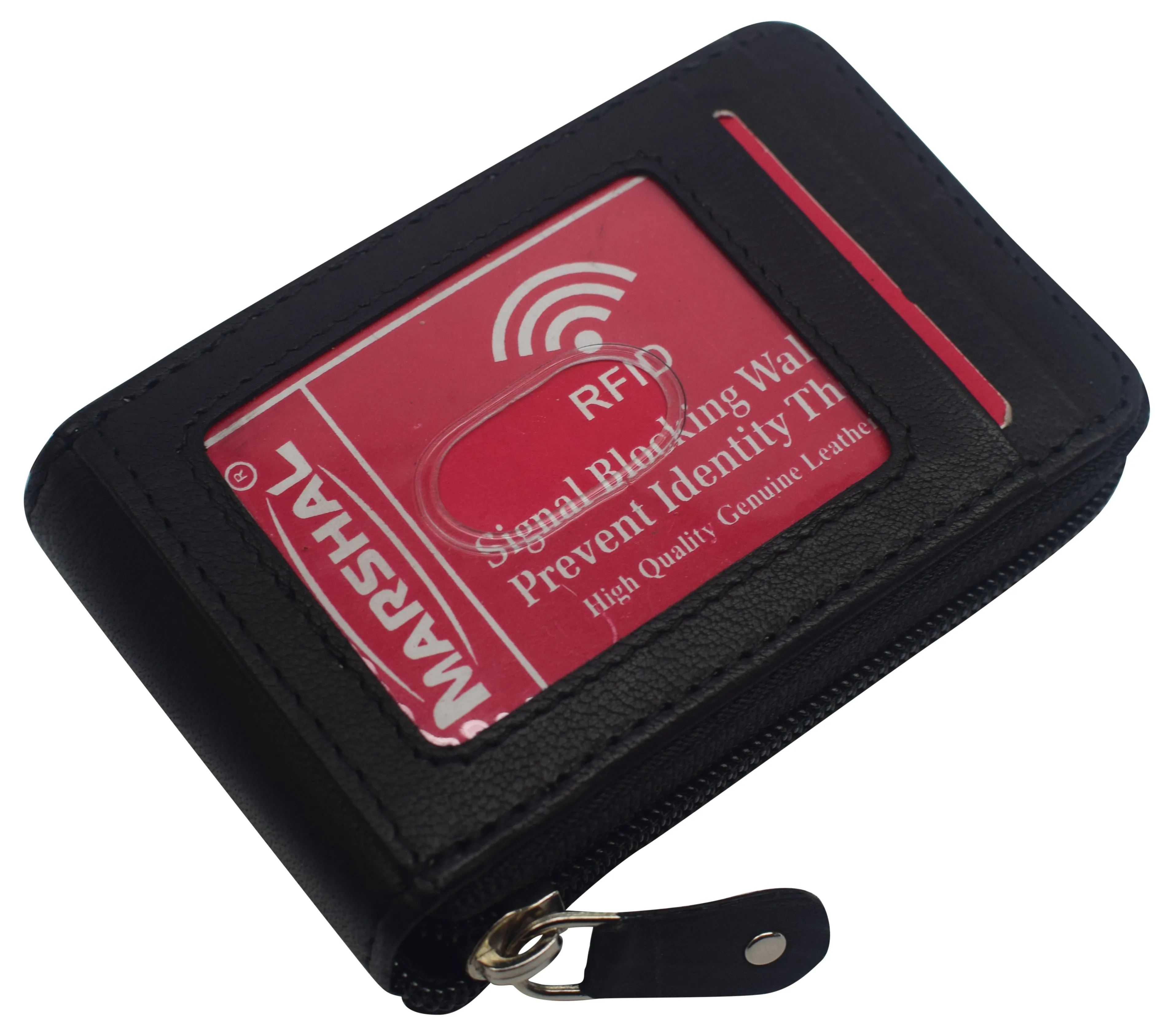 Genuine Leather Men Wallet Credit Card Holder RFID Blocking Zipper Pocket Thin