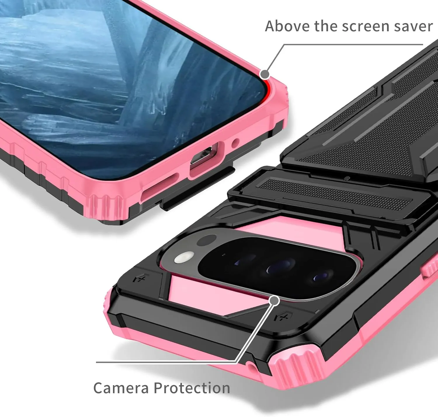 Google Pixel 9 Pro Wallet Case Credit Card Holder Stand  Protective Phone Case - Black