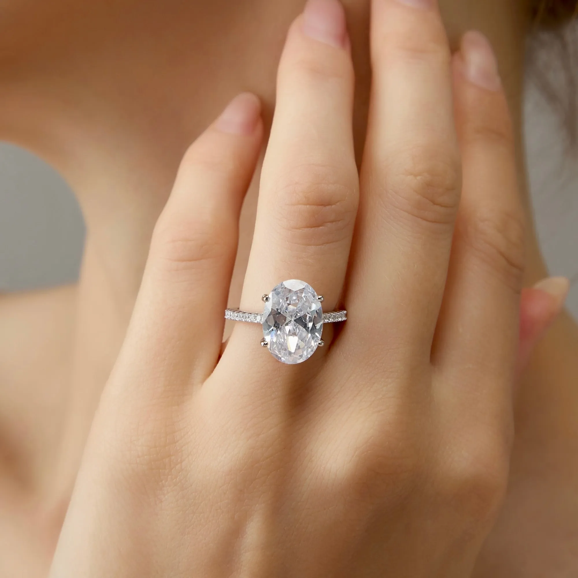 Hidden Halo 5 Carat Oval Cut Solitaire Engagement Ring