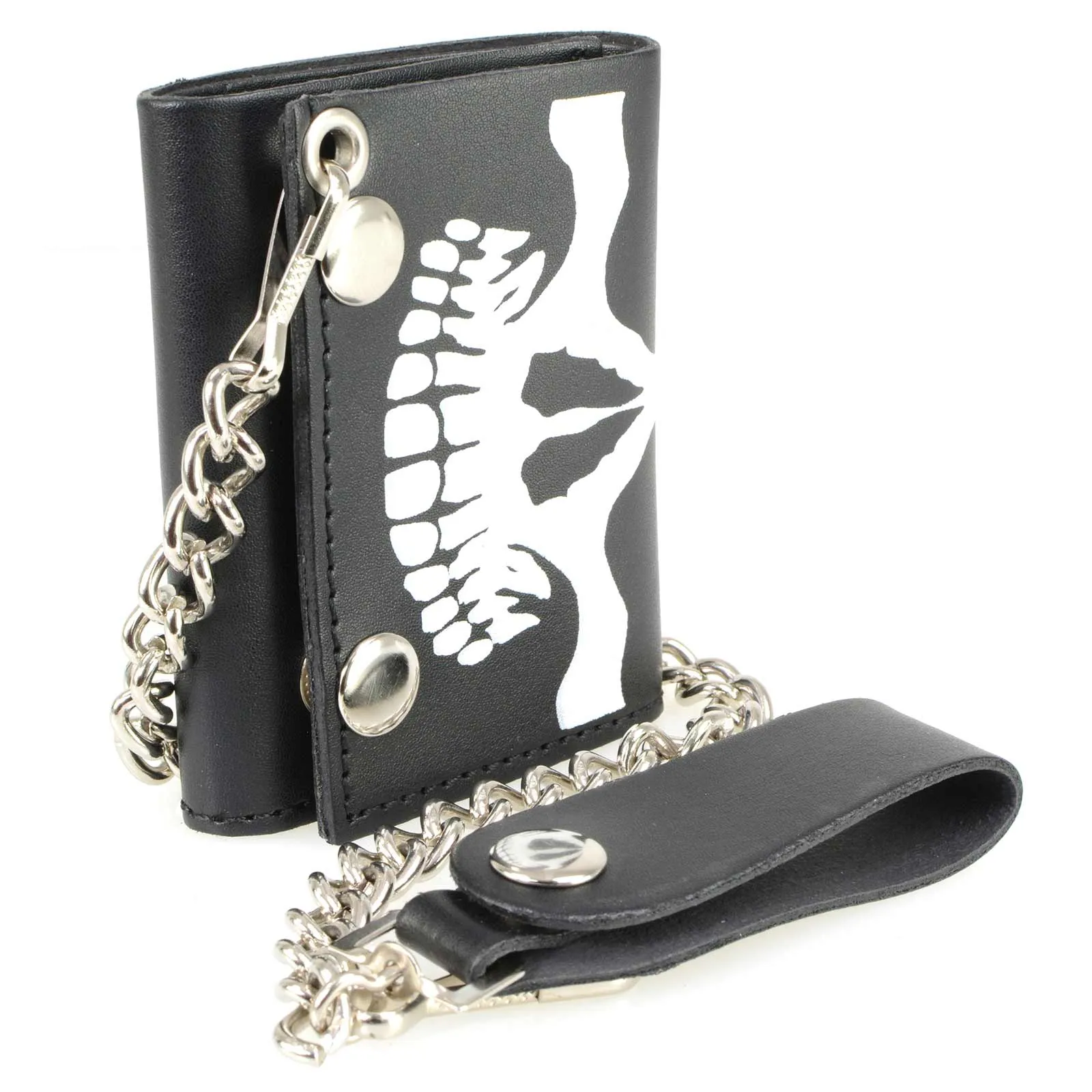 Milwaukee Leather MLW7834 Men's 4” Leather “Skeleton Teeth” Tri-Fold