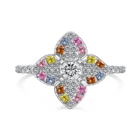 Multi Coloured Stone Clover Promise Ring