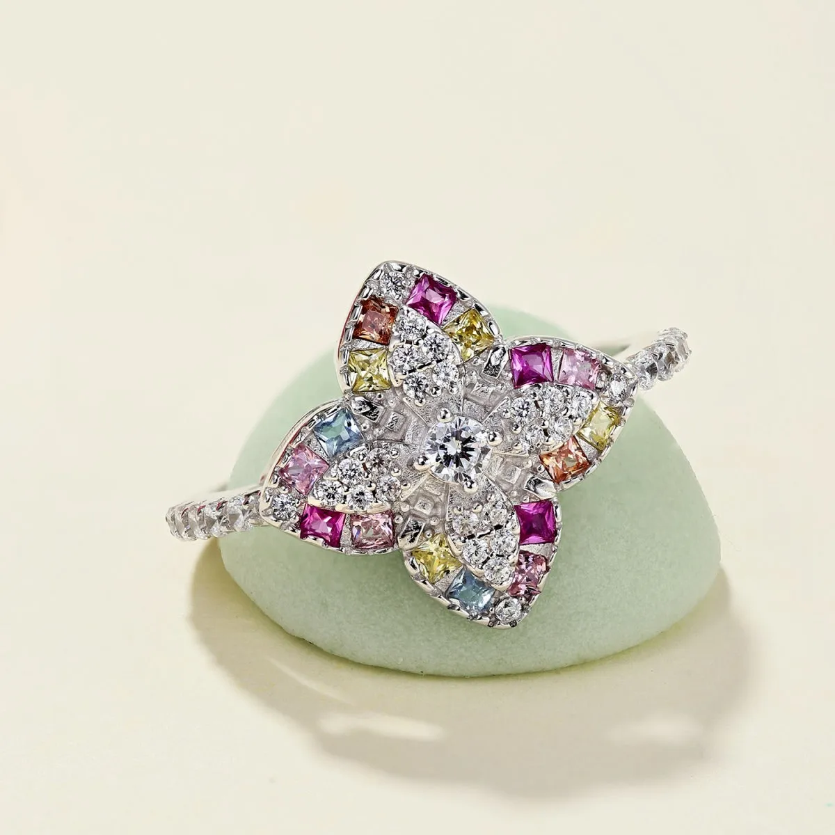 Multi Coloured Stone Clover Promise Ring