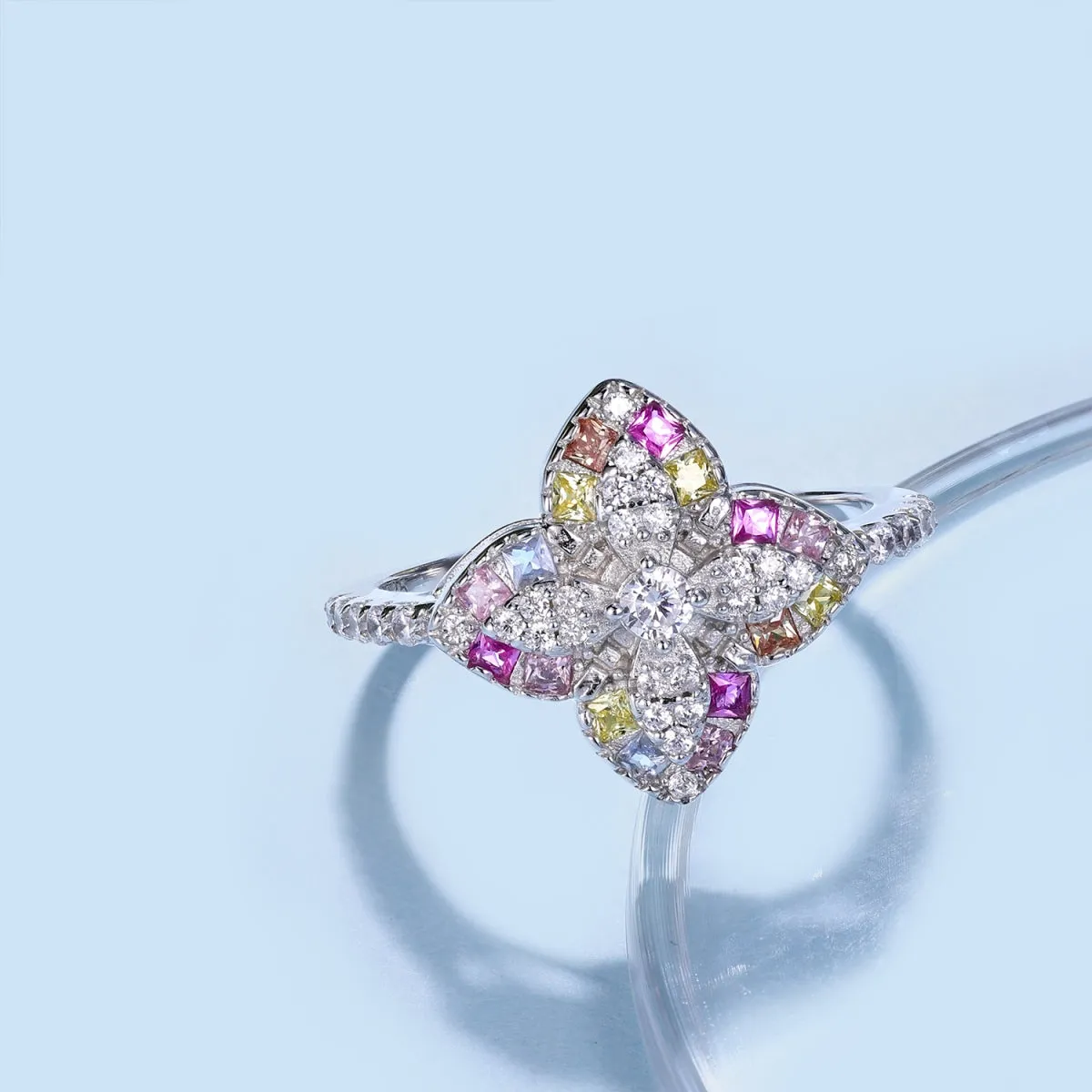 Multi Coloured Stone Clover Promise Ring