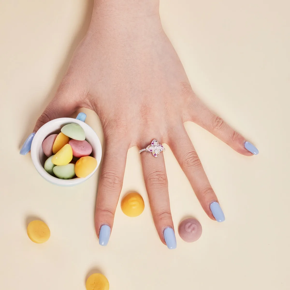 Multi Coloured Stone Clover Promise Ring