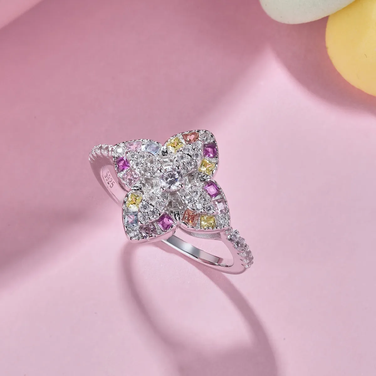 Multi Coloured Stone Clover Promise Ring