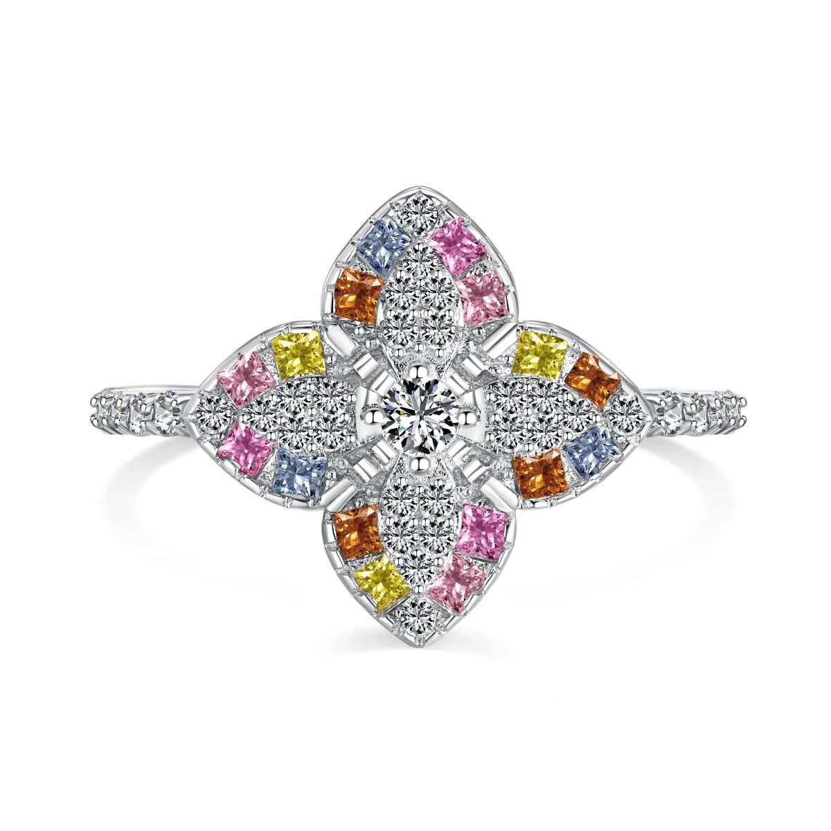 Multi Coloured Stone Clover Promise Ring