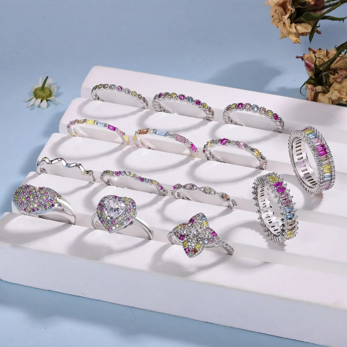 Multi Coloured Stone Clover Promise Ring