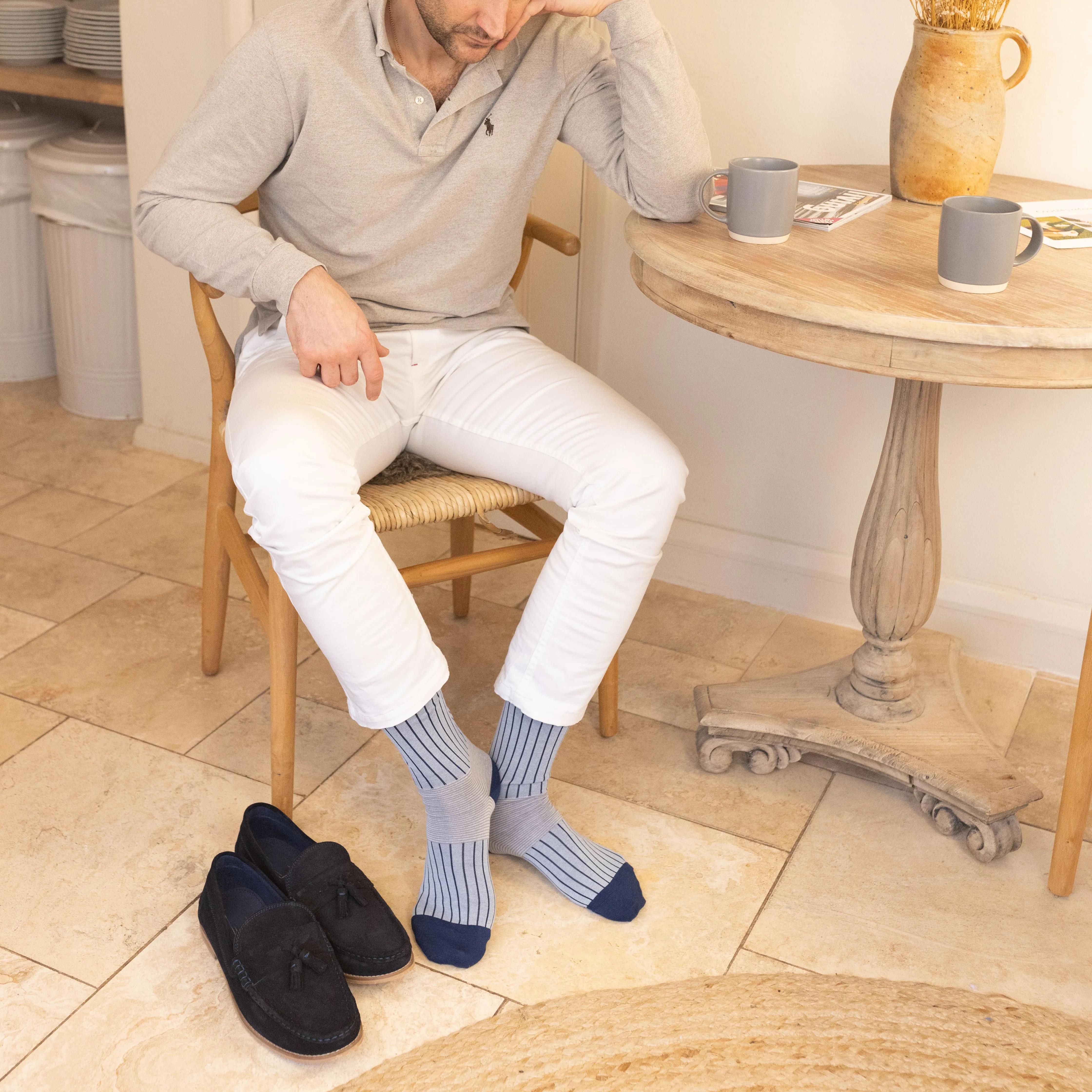 Oxford Stripe Men's Socks - Blue