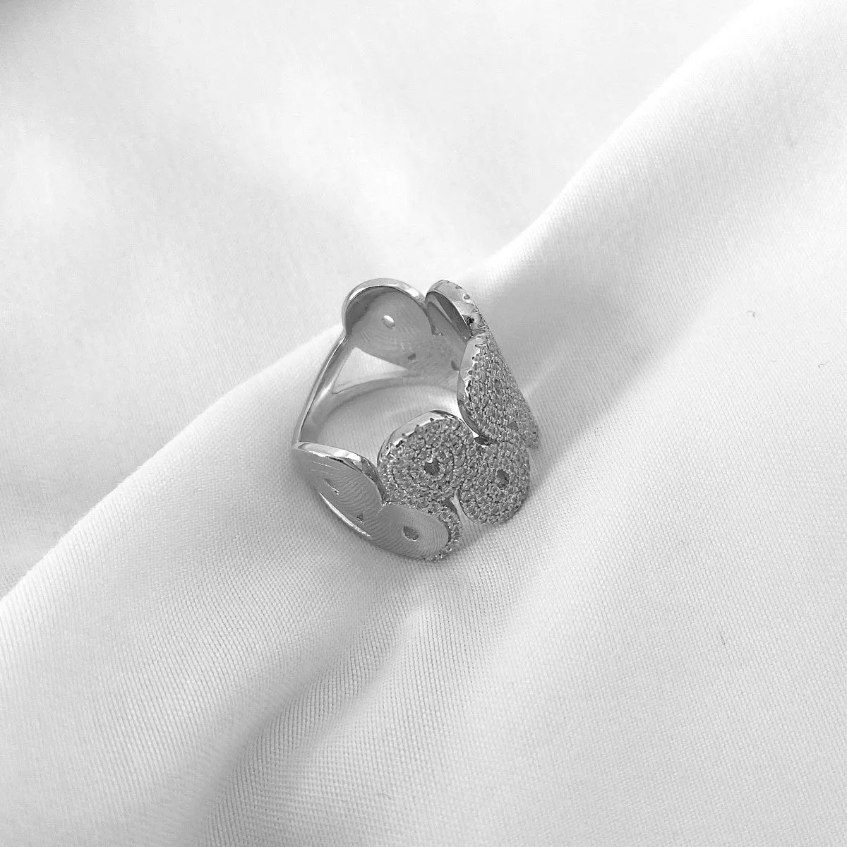 Pave Multi Swirl Wide Band Statement Ring
