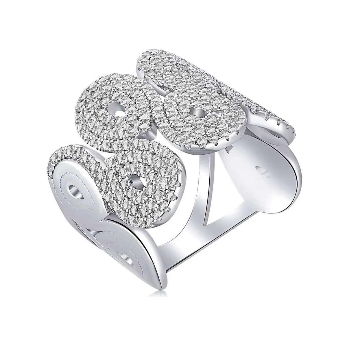 Pave Multi Swirl Wide Band Statement Ring